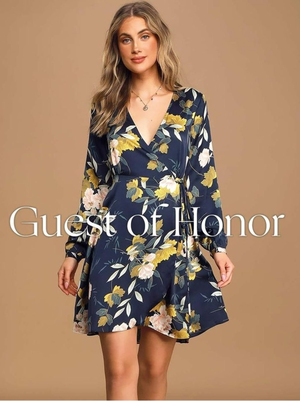 Lulus 🌼 Love is Life Navy Blue Floral Print Satin Wrap Dress